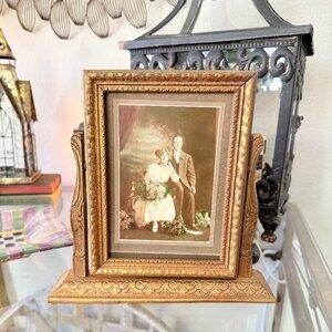Antique Swing Frame with Cabinet card Wedding Picture